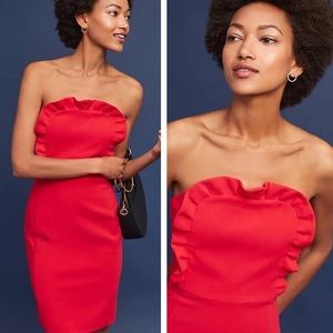 Black Halo Valerie Red Ruffled Strapless Sheath Dress